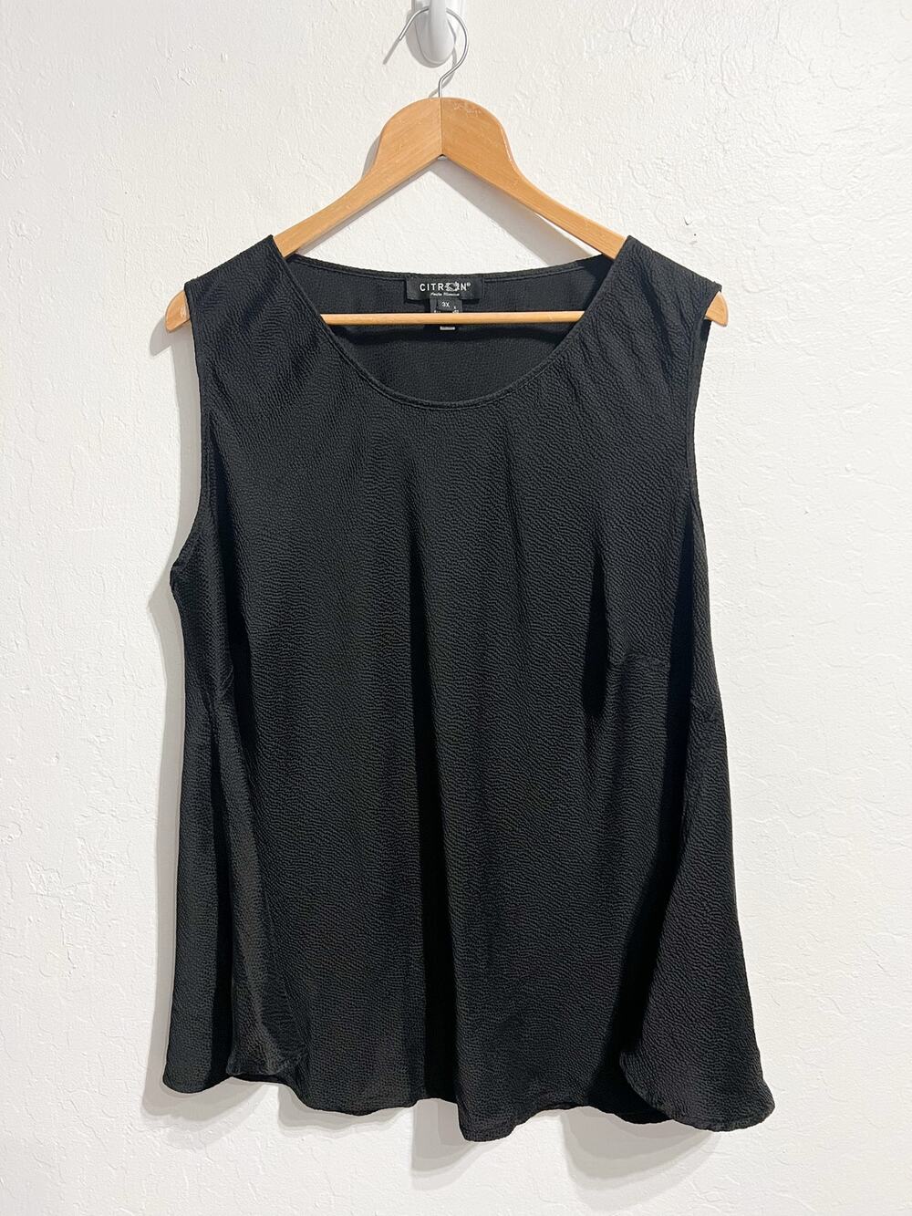 Citron Tank Top Womens 3X Camisole Silk Textured Black Crepe